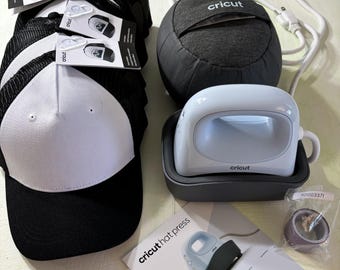 Cricut Hat Press with 7 Brand New Hats with Tags