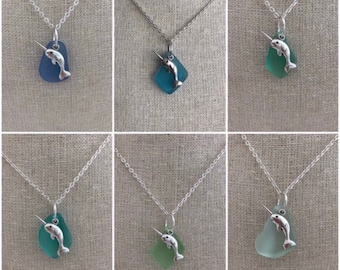 Narwhal Sea Glass Necklace Choice of Color