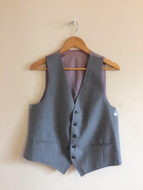 Vintage Gray Waistcoat/Vest/Groomsman/ Beige Sati… - image 2