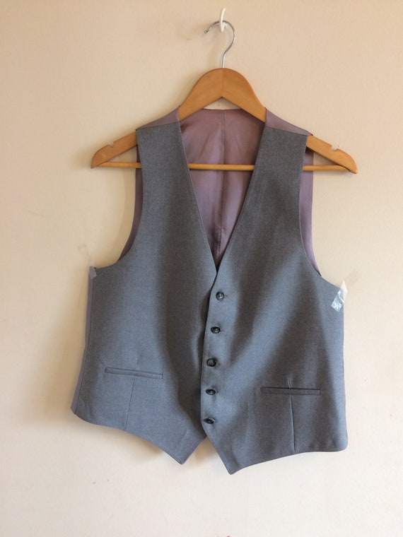 Vintage Gray Waistcoat/Vest/Groomsman/ Beige Sati… - image 6