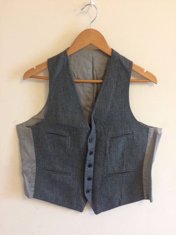 Vintage Gray Wool Waistcoat/ Pin stripe/ Size 40 M