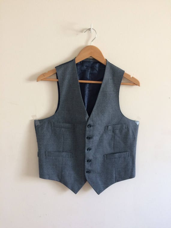 Vintage Dark Gray Vest/Waistcoat/With Blue Pin Do… - image 2