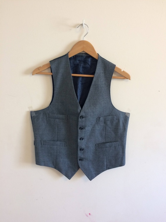 Vintage Dark Gray Vest/Waistcoat/With Blue Pin Do… - image 1