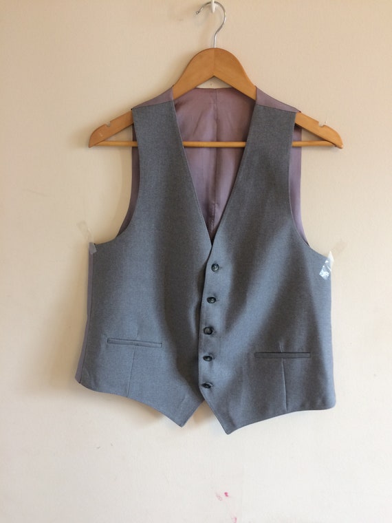 Vintage Gray Waistcoat/Vest/Groomsman/ Beige Sati… - image 1