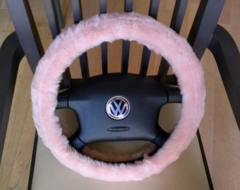 Pink Fuzzy Steering Wheel Cover: Faux Fur Car Accessory