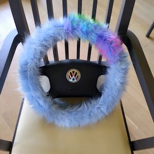 Fuzzy Car Accessories, Steering Wheel Cover, Gear Shift Knob Cover, Handbrake Cover, Rear View Mirror Cover, Belt Cover. Accessories Set.