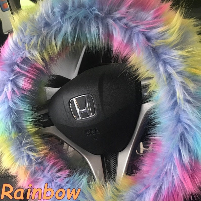 Fuzzy Car Accessories, Steering Wheel Cover, Gear Shift Knob Cover, Handbrake Cover, Rear View Mirror Cover, Belt Cover. Accessories Set. image 9