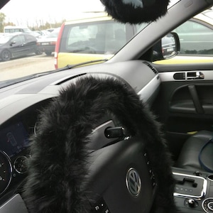 Fuzzy Car Accessories, Steering Wheel Cover, Gear Shift Knob Cover, Handbrake Cover, Rear View Mirror Cover, Belt Cover. Accessories Set.