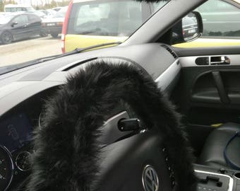 Fuzzy Car Accessories, Steering Wheel Cover, Gear Shift Knob Cover, Handbrake Cover, Rear View Mirror Cover, Belt Cover. Accessories Set.