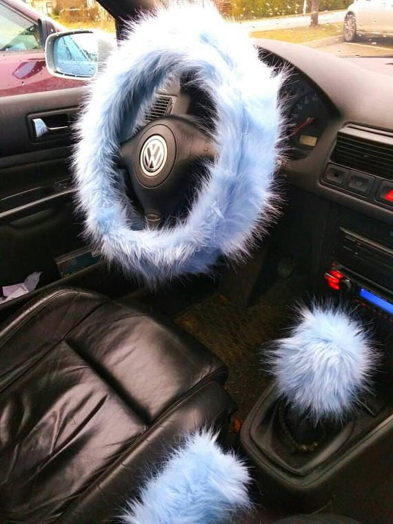 5 Pcs Fluffy Steering Wheel Covers Set Cute Furry Wool Car Accessories  Decoration with Handbrake Cover,Gear Shift,Shoulder Guard Cover,Universal  15