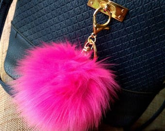 Pink Pom Pom, Fell Pom Pom, Schlüsselanhänger Pom Pom, Fuzzy Schlüsselanhänger, Autozubehör, Tasche Pom Pom, Hot Pink Fuzy Pom Pom