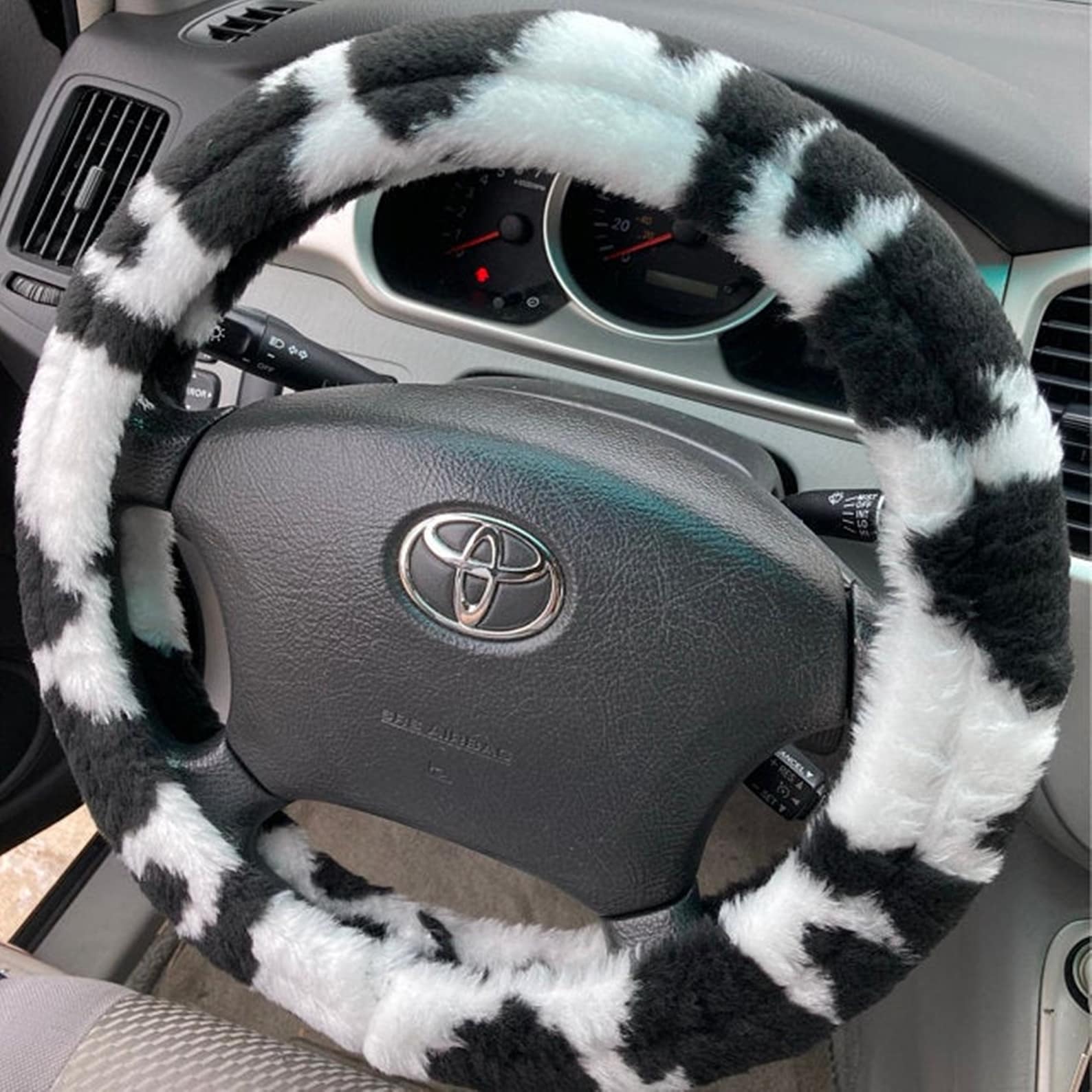 Fuzzy Car Print Steering Wheel Cover
