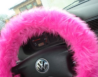 Fuzzy Car Accessories, Steering Wheel Cover, Gear Shift Knob Cover,  Handbrake Cover, Rear View Mirror Cover, Belt Cover. Accessories Set. 