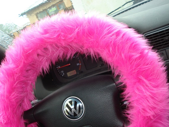 Fluffy Sheepskinl Car Wheel Cover Hot Pink Steering Wheel Cover for Girls