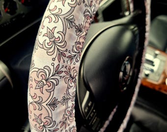 Damask Steering Wheel Cover, Car accessories, Orange Steering Wheel Cover, Gift for Woman