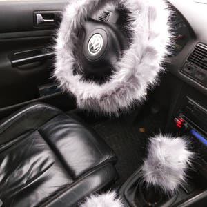 Fuzzy Car Accessories, Steering Wheel Cover, Gear Shift Knob Cover, Handbrake Cover, Rear View Mirror Cover, Belt Cover. Accessories Set.