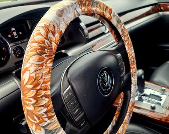 Floral Steering Wheel Cover: Handmade Cotton Car Accessory