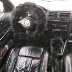 Fuzzy Car Accessories, Steering Wheel Cover, Gear Shift Knob Cover, Handbrake Cover, Rear View Mirror Cover, Belt Cover. Accessories Set.