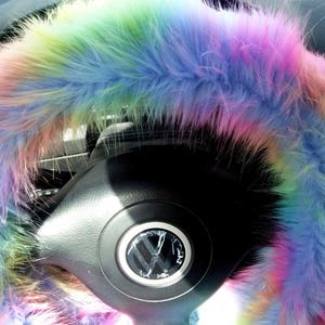 Fuzzy Car Accessories, Steering Wheel Cover, Gear Shift Knob Cover, Handbrake Cover, Rear View Mirror Cover, Belt Cover. Accessories Set.