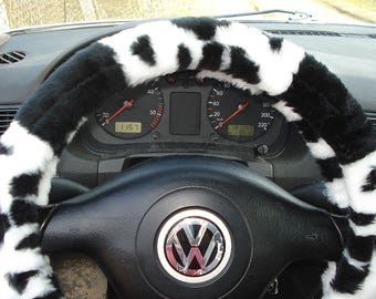 Fuzzy Car Accessories, Steering Wheel Cover, Gear Shift Knob Cover, Handbrake Cover, Rear View Mirror Cover, Belt Cover. Accessories Set.