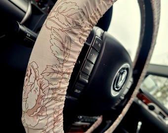Rose Steering Wheel Cover, Car accessories, Beige Steering Wheel Cover, Gift for Woman