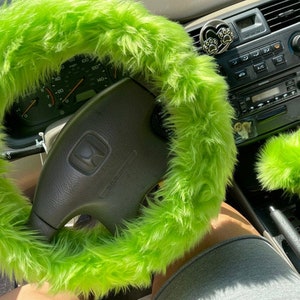 Fuzzy Car Accessories, Steering Wheel Cover, Gear Shift Knob Cover, Handbrake Cover, Rear View Mirror Cover, Belt Cover. Accessories Set.