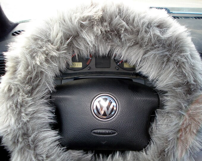 Grey Fuzzy Steering Wheel Cover Car Accesories Furry Etsy