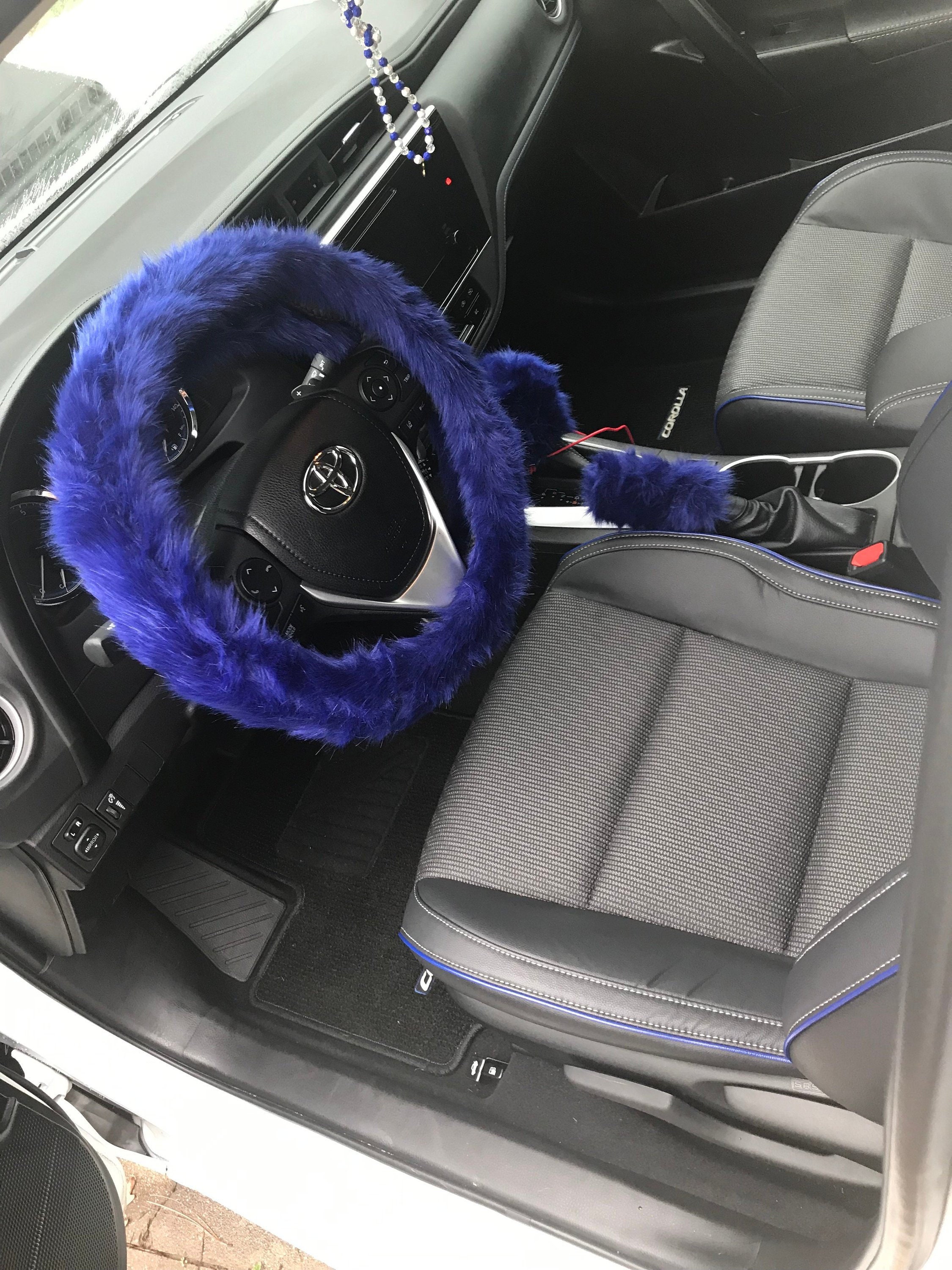 Fuzzy Car Accessories, Steering Wheel Cover, Gear Shift Knob Cover,  Handbrake Cover, Rear View Mirror Cover, Belt Cover. Accessories Set. 