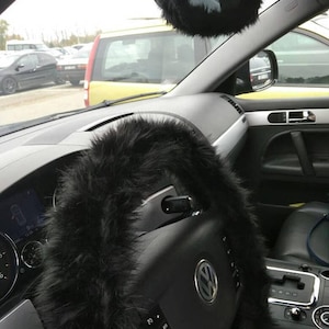 Fuzzy Car Accessories, Steering Wheel Cover, Gear Shift Knob Cover, Handbrake Cover, Rear View Mirror Cover, Belt Cover. Accessories Set.