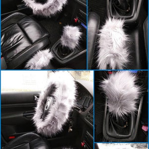 Fuzzy Car Accessories, Steering Wheel Cover, Gear Shift Knob Cover, Handbrake Cover, Rear View Mirror Cover, Belt Cover. Accessories Set. Bild 8