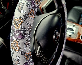 Damask Steering Wheel Cover, Car accessories, Gray Steering Wheel Cover, Gift for Woman