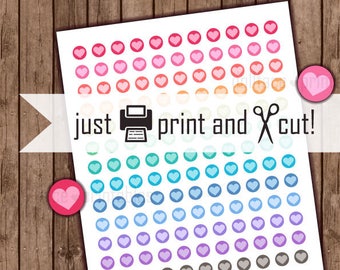 Heart Planner Stickers / Printable Hearts / PDF Digital Stickers, Planner / Rainbow Heart Icon Stickers