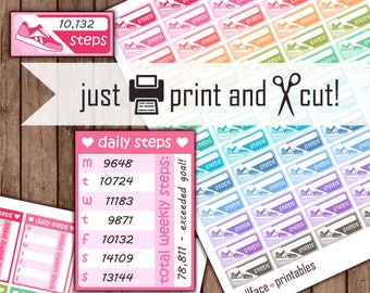 Steps Stickers / Daily Steps Printable / Walk Planner Sticker / Weekly Steps Tracker, Printable Counter Sticker