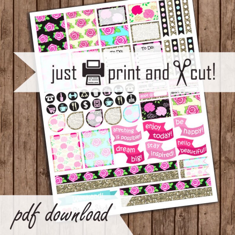 floral chic planner stickers girly flower printable sticker etsy