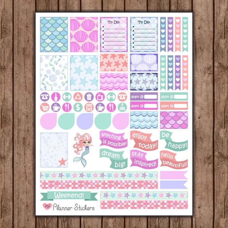 mermaid planner stickers girly printable weekly planner etsy