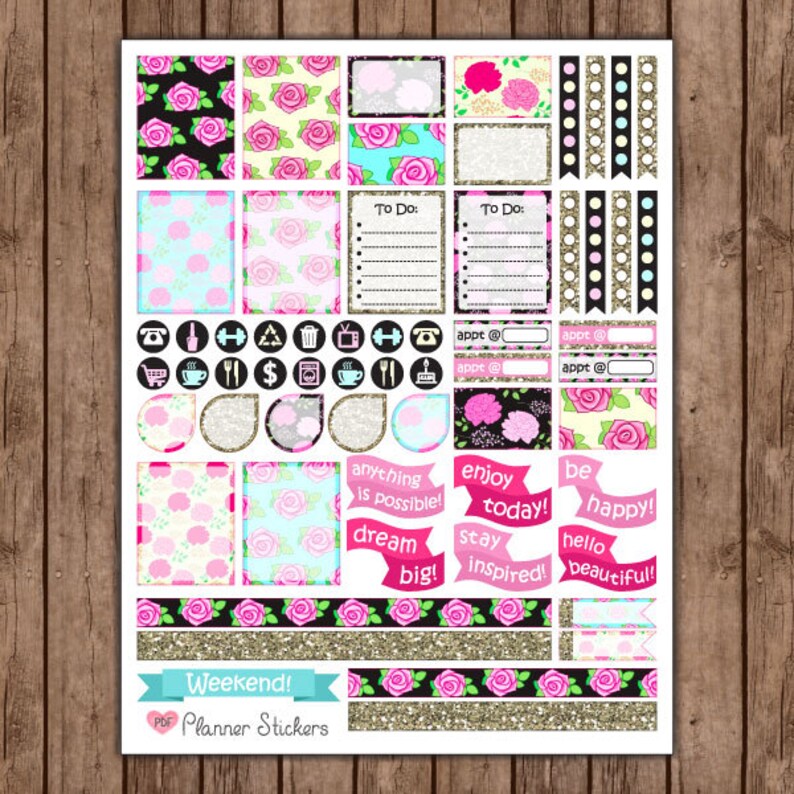 floral chic planner stickers girly flower printable sticker etsy