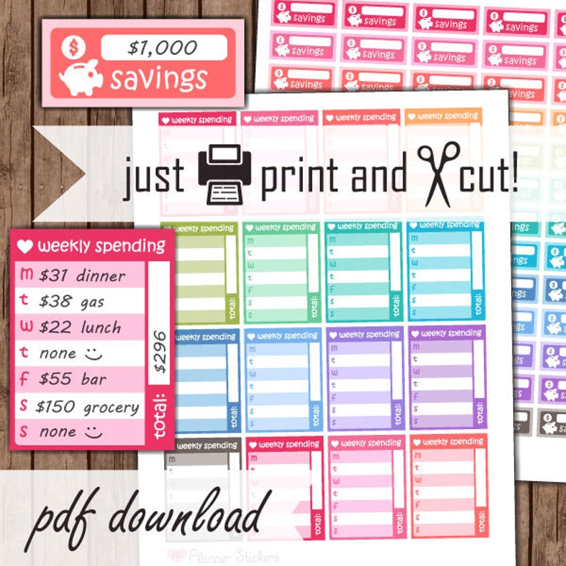 budget planner stickers printable daily weekly spending etsy