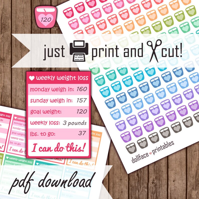 Weight Loss Planner Stickers Printable Diet / Scale Planner Etsy