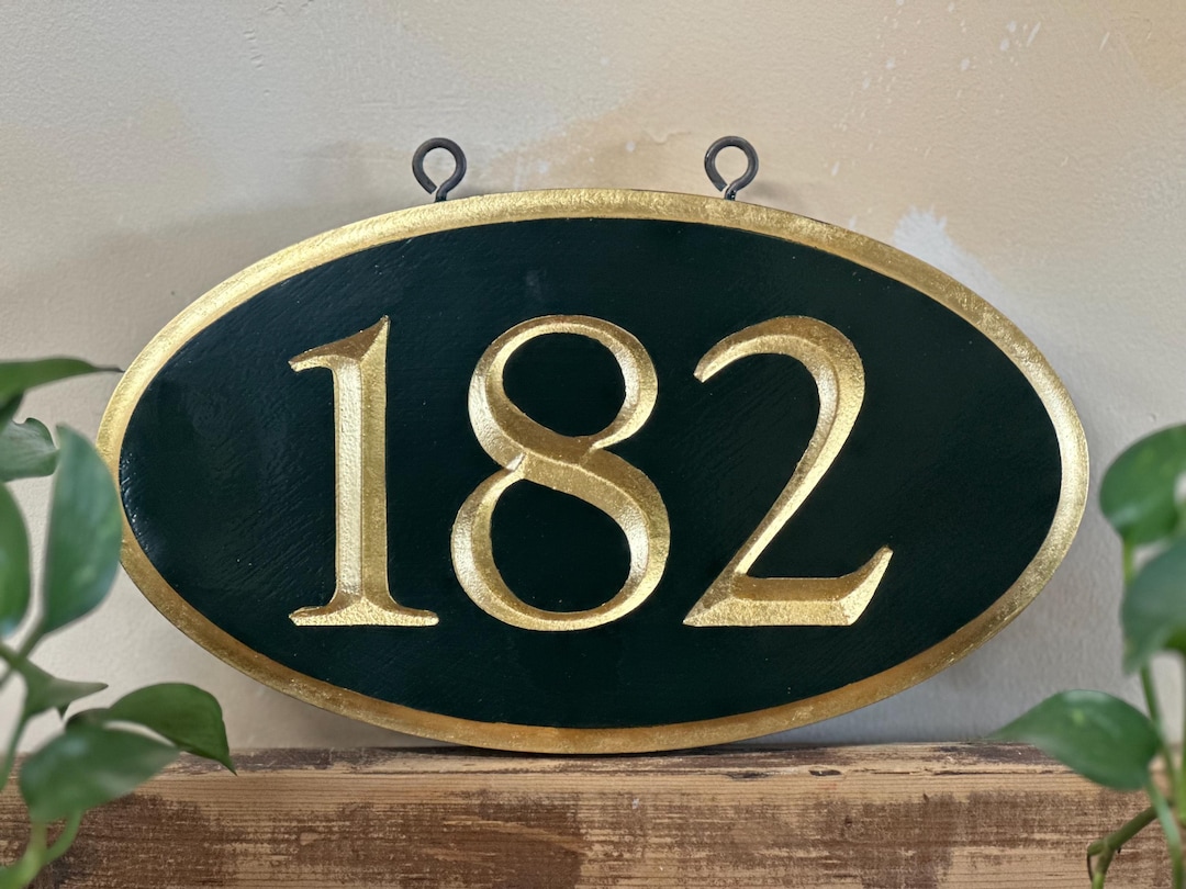 Address Sign, Carved Letters, 23k Gold Leaf Numbers, Hanging Outdoor ...