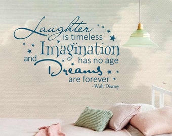 Laughter is Timeless Wall Decal, Walt Disney Inspirational Quote, Vinyl Letters, Multiple Colors, Wall Decor