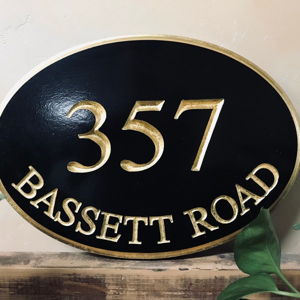 Address Sign, Carved Letters, 23k Gold Leaf Letters, Hanging Outdoor Signs