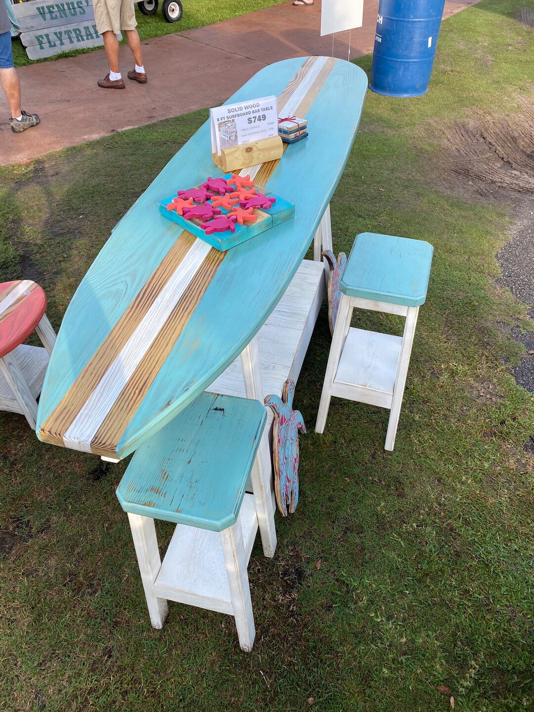 6' Surfboard Bar Height Table- White & Purple