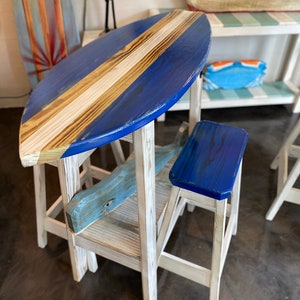 4 Foot Surfboard Table with 2 Stools, Bar Height table, Made in North Carolina, Carolina Beach, 42&quot; Tall, Pub Table,  Bar Table
