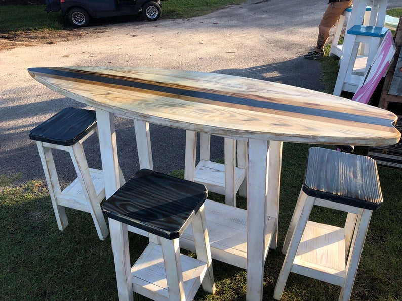 6 Foot Surfboard Table With 4 Stools Bar Height Table Made Etsy