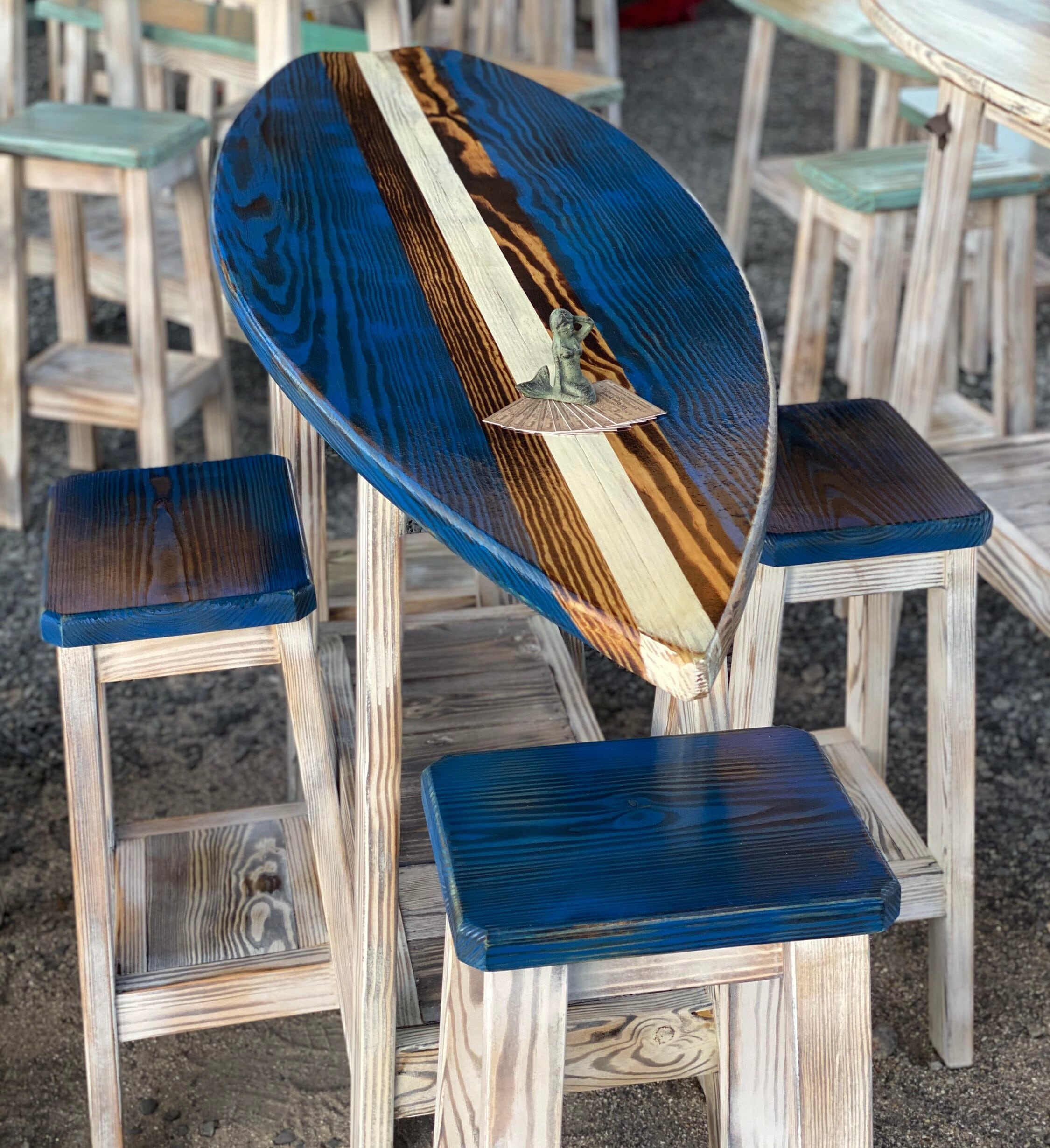 6 Foot Surfboard Table with 4 Stools Bar Height table Made in North Carolina Carolina Beach 42 Tall Pub Table Bar Table