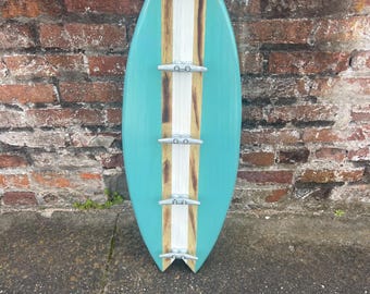32" Surfboard towel/coat rack with galvanized boat cleats.