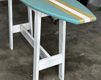 Custom 4 Foot Surfboard Table, Bar Height table, Made in North Carolina, Carolina Beach,54" Tall, Pub Table,  Bar Table