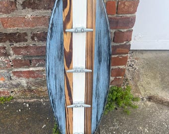 32" Surfboard towel/coat rack with galvanized boat cleats.