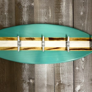 32&quot; Surfboard towel/coat rack with galvanized boat cleats.