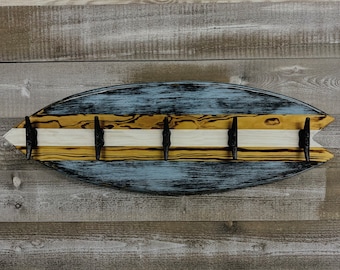 32" Surfboard towel/coat rack with galvanized  black boat cleats.